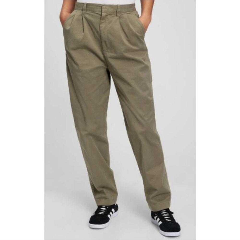 GAP High Rise Pleated Tapered Twill Pants Womens Size 8 Mesculen Green